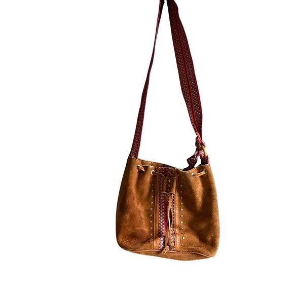 Leather Suede Faja Fabric Strap Shoulder Bag Brown Pink Bohemian Everyday - Picture 3 of 14